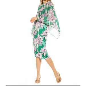 Alexa Amore Floral Dress Size L Floral Dress w/Sheer Chiffon Top Cover-lp